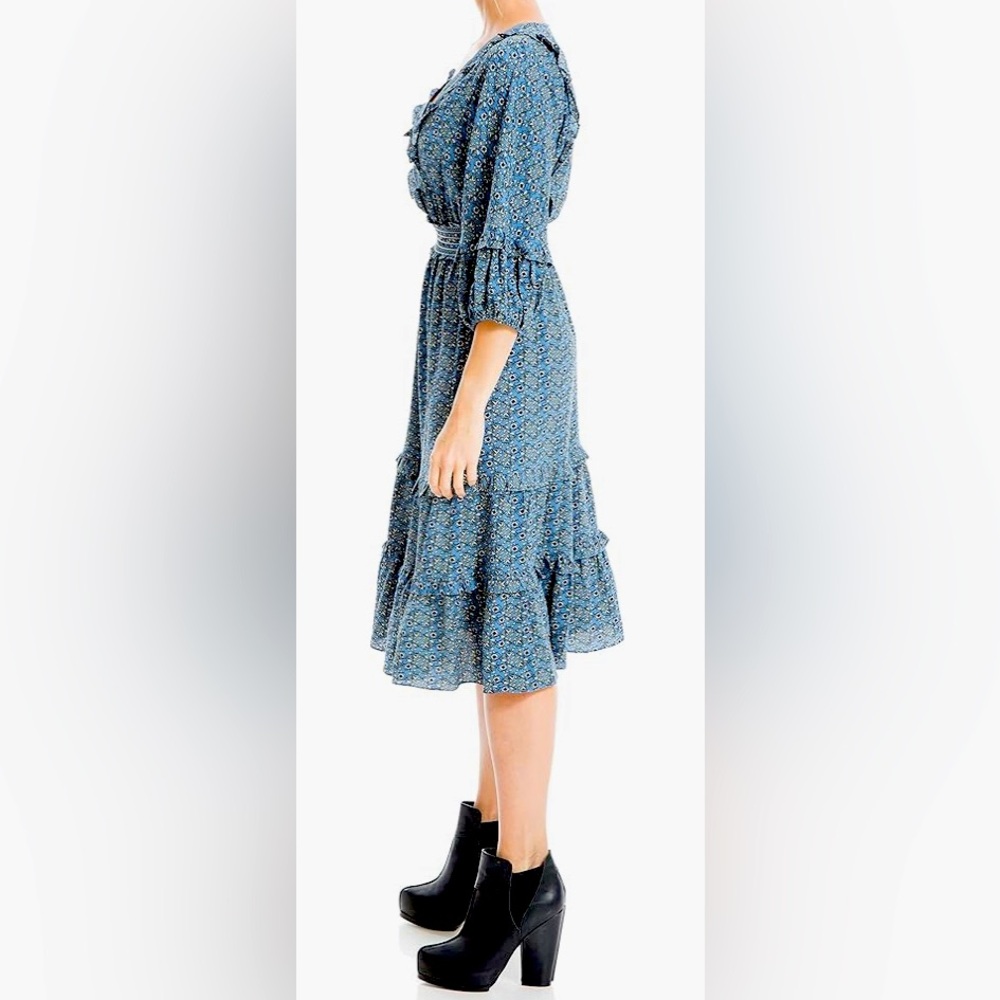 Max Studio Women's 3/4 Sleeve Tiered Bubble Crepe Dress medium NWT - Picture 2 of 10